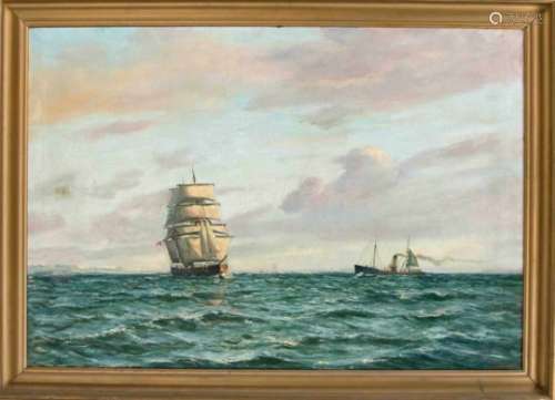 J. Bagge, marine painter 1st half of the 20th century, large seascape with two ships, oilon
