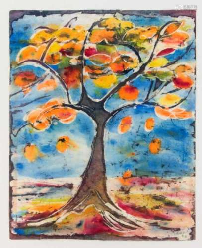 Monogrammist RMV, around 1970, fruit tree, large watercolor on Japanese paper, u. re.monogr. u. dat.
