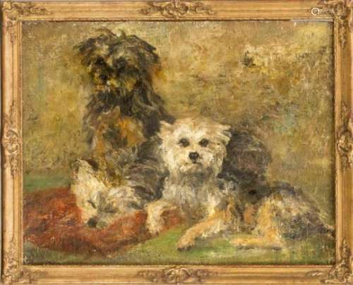 Alberto Rossi (1858-1936), probably, impressionistic depictions of three dogs, oil oncardboard, u.