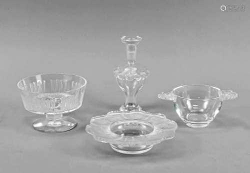 Mixed lot of four pieces of glass, France, 2nd half of the 20th century, Lalique, 3 smallbowls and 1