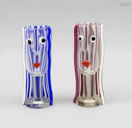 Pair of cups, Murano, 2nd half of the 20th century, after Jean Cocteau, round base, broadshaft,
