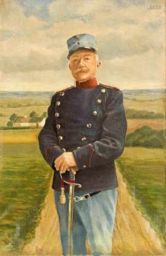 Christensen, Danish painter around 1900, soldier in a wide landscape, oil on canvas, u.left