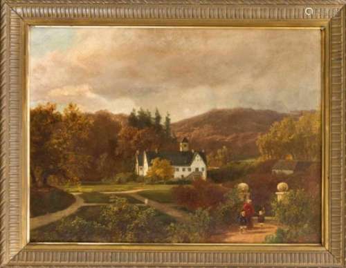 Robert Krause (1813-1885), ''Tyrsbeck bey Weile. Jutland'', manor house in a hilly landscapewith