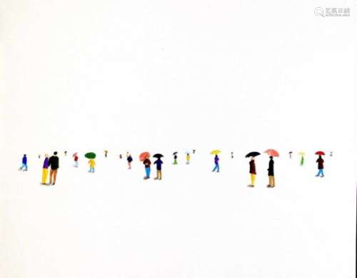 Jens Ulrich Petersen (* 1947), contemporary Danish artist, numerous figures with umbrellason a white