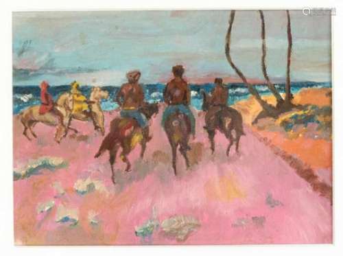 Anonymous painter 2nd half of the 20th century, group of riders (Cossacks?) On the beach,oil on