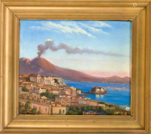 Albinia Schaffalitzky de Muckadell (1824-1897), view of Naples with Vesuvius in thebackground, oil