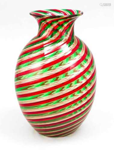 Vase, 20th century, Murano (?), round base, ovoid body, short neck, flared rim, clearglass, with