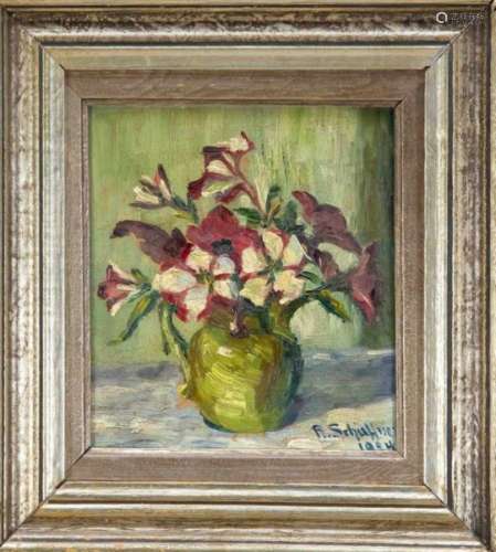 R. Schüffner, 1st half of the 20th century, floral still lifes, oil on cardboard, u. re.signed u.