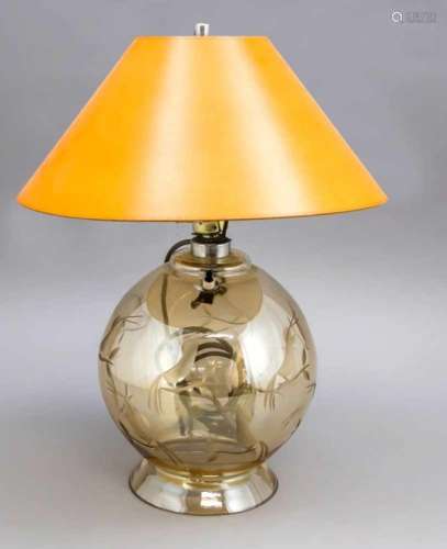 Art Deco table lamp, 1920/30s, beige glass body, round base, hollow spherical shape, withcut