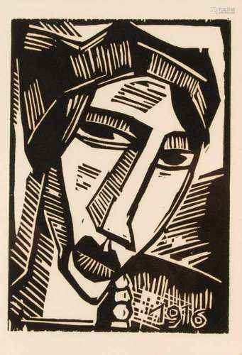 Karl Schmidt-Rottluff (1884-1970), woman's head, woodcut 1916, u. re. in the floor dat.''1916'',