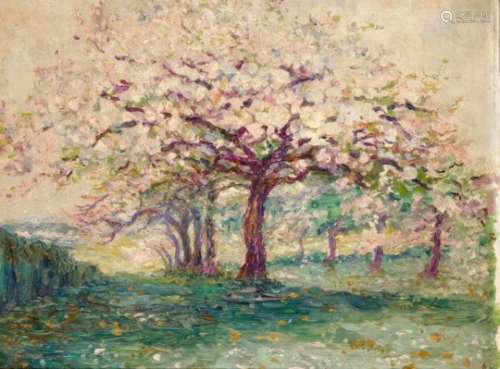 Anonymous impressionist around 1900, fruit blossom, oil on panel, unsigned, ber., 31 x 41cm, ger. 41