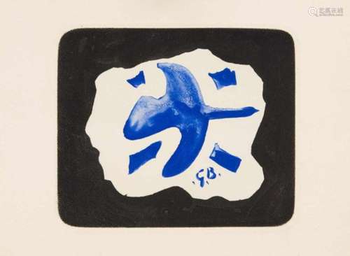 Mixed lot of 4 invitation cards with original graphics, George Braque (1882-1963), coloretching,