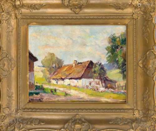 Unidentified painter from the 1st half of the 20th century, farm in a summer landscape,oil on