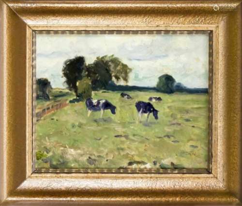 Gustav Marx of sons (1882-1960), cows in the pasture, oil on cardboard, signed lower right''Marx