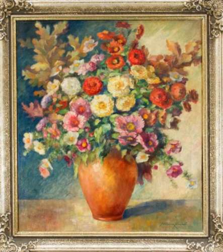 Sign. Müller-Prekel, 1st half of the 20th century, large floral still life, oil on canvas,u. re.