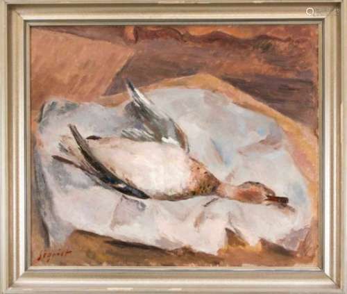 Edmond Sigrist (1882-1947), French painter, killed duck on a cloth, oil on canvas, and thelike. left