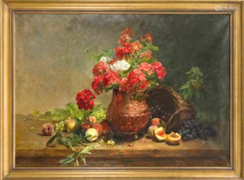 Clara von Sivers (1854-1924), German still life painter, very large still life withgeraniums and