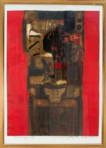 Unidentified artist, 2nd half of the 20th century, collage with leather, corrugatedcardboard and