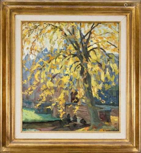 René van de Sande (1889-1946) (attrib.), Belgian painter, impressionist viewa sunlit tree in