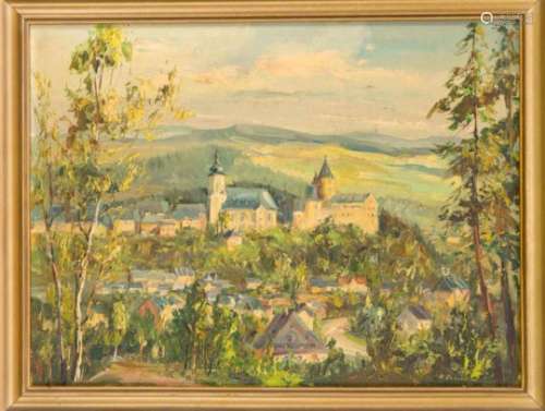 Unidentified painter from the 1st half of the 20th century, view of Schwarzenberg Castlein the Ore