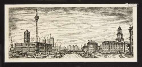 Sign. Fischer, graphic artist at the end of the 20th century, Berlin view with a view overthe Red