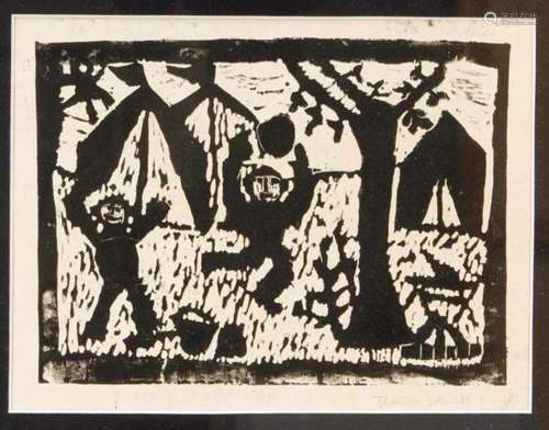 Mixed lot of three linocuts or woodcuts from different artists 2nd half of the 20thcentury, Thomas