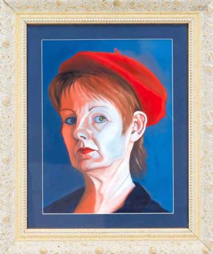 Anonymous, contemporary artist of the 21st century, woman with a red cap (probablyself-portrait),