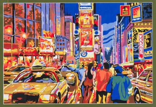 Anonymous painter 2nd H. 20th century, busy New York street scene, acrylic on cardboard,unsigned, 39