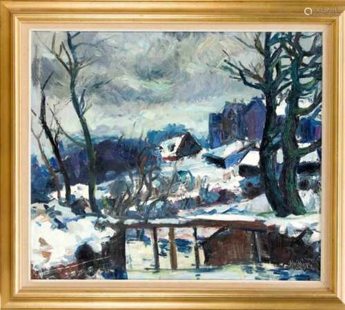 Kai Husum (1933-2007), Danish painter, expressive winter landscape, oil on canvas, u. re.signed., 60