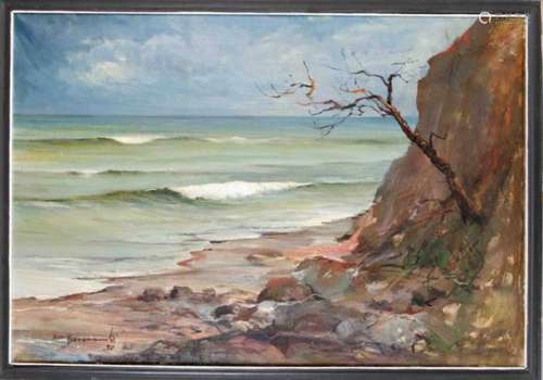 Polish painter at the end of the 20th century, coastal area in Redlowo, oil on canvas, u.left