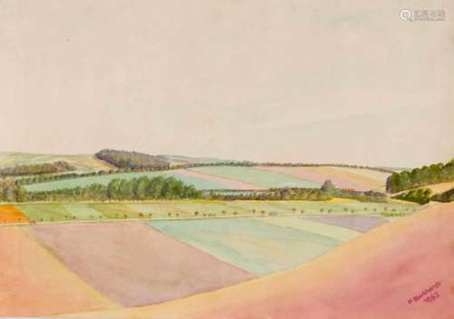 F. Burkhardt, 2nd half of the 20th century, landscape depiction, watercolor from strongpaper, u. re.