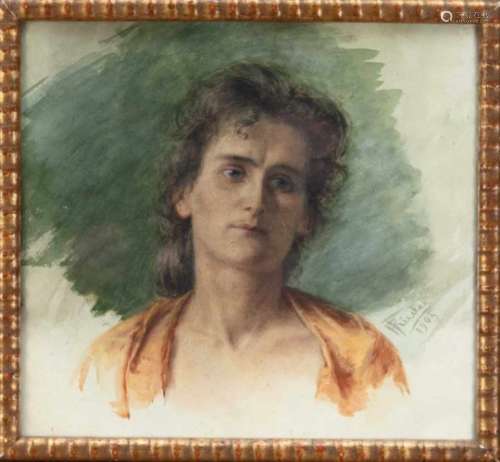 F. Riedel, painter around 1900, portrait of a woman, watercolor on paper, u. re. signed u.dated ''F.