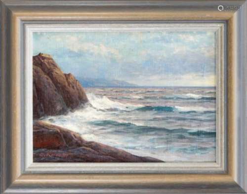 Carl Kenzler (1872-1947), German naval and Landscape painter, surf on a rocky cliff, oilon canvas,