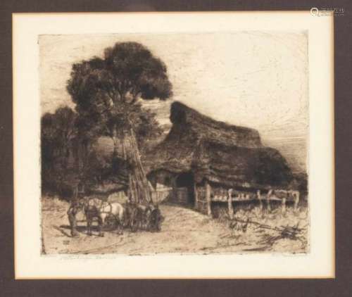 P.H. Wustefeld, graphic artist at the beginning of the 20th century, two etchings''Oldenburg Farm'',