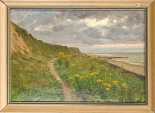 Unidentified painter around 1900, coastal area with dunes, oil on cardboard, u. leftindistinct sign.