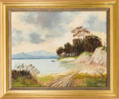 Geo Fürst (1888-1964), bank area of ??an alpine mountain lake, oil on canvas, u. re.signed., 40 x 50