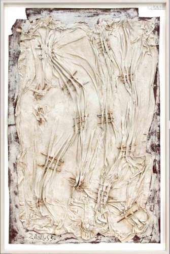 Herbert Zangs (1924-2003), large work from 1954 with whitewashed sheet, studded with nailson