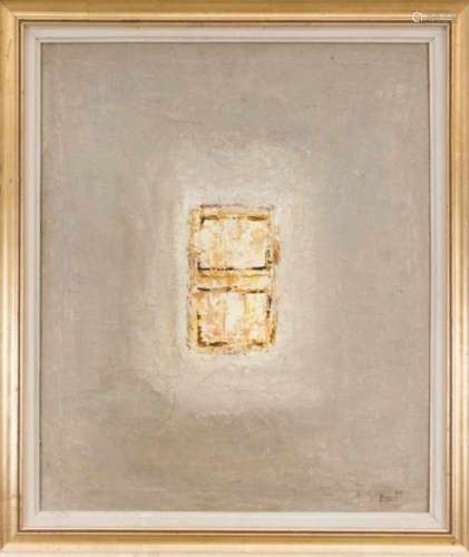 Igor Volokh (1938-2012), Russian painter from Kazan, abstract composition with windowmotif on gray