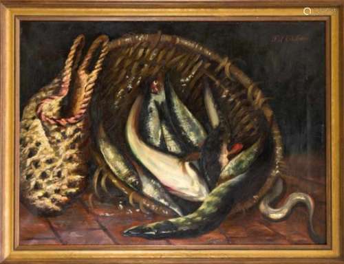 F. af Ekström, Scandinavian painter of the 19th century, fish basket, oil on canvas, orright. signed