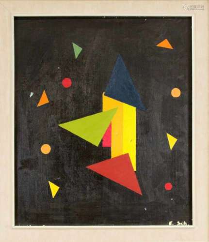 Unidentified painter 2nd half of the 20th century, constructivist composition on blackbackground,