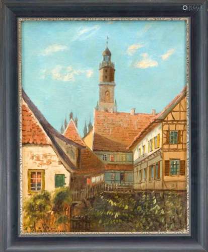 A. Kragh-Petersen, 1st half of the 20th century, view of the old town with half-timberedhouses and
