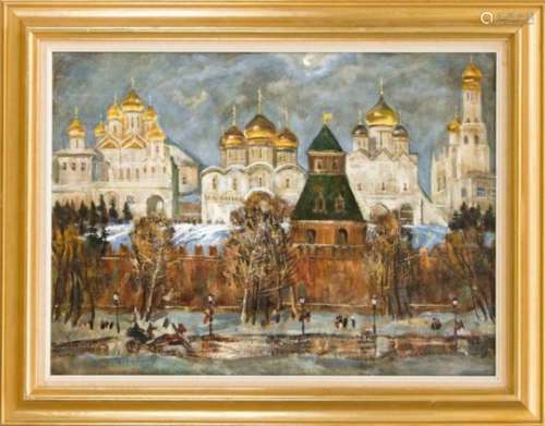 Russian painter from the 2nd half of the 20th century, view of the Moscow Kremlin withfigures from