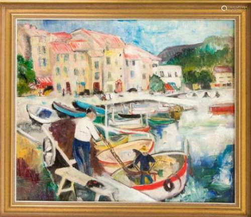 Probably a French painter in the middle of the 20th century, expressive depiction of theport of