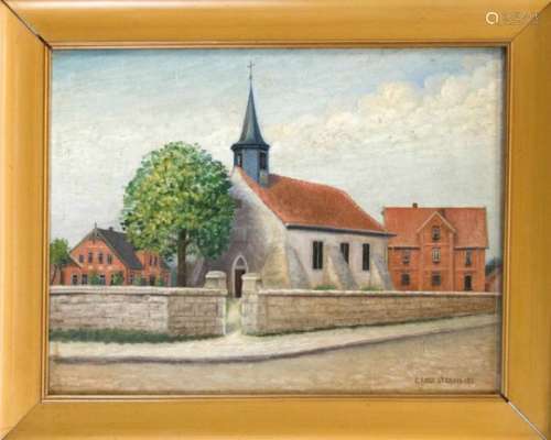 C. Rode, painter of views from the 1st half of the 20th century, house and village churchin St.