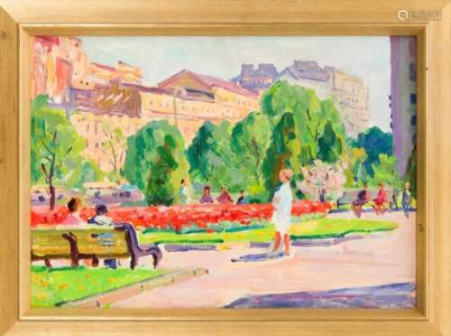 B. Belski, Russian painter 2nd half of the 20th century, summer view of a park in Kiev,oil on