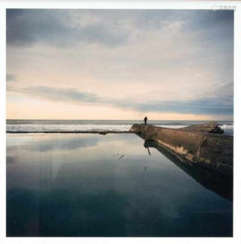 Giclee photo print on paper, man on a pier, 55 x 55 cm, behind glass u. PP elaboratelyger. 90 x 90