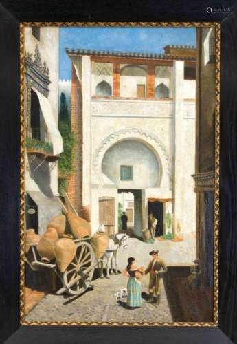Signed E. Dorot, French genre painter at the end of the 19th century, Andalusian villagescene with