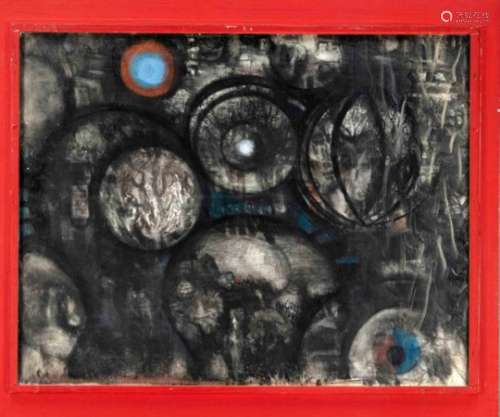 Else Schwarz-Binder (1914-2000), abstract composition with spheres and a human skull inthe