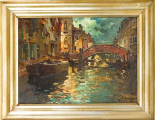 Felice Giordano (1880-1964), view of a Venetian canal with a bridge, oil / canvas, u. re.signed