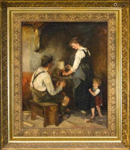 Marquard Freiherr von Leoprechting (1839-1897), Munich genre painter, interior with youngwoman